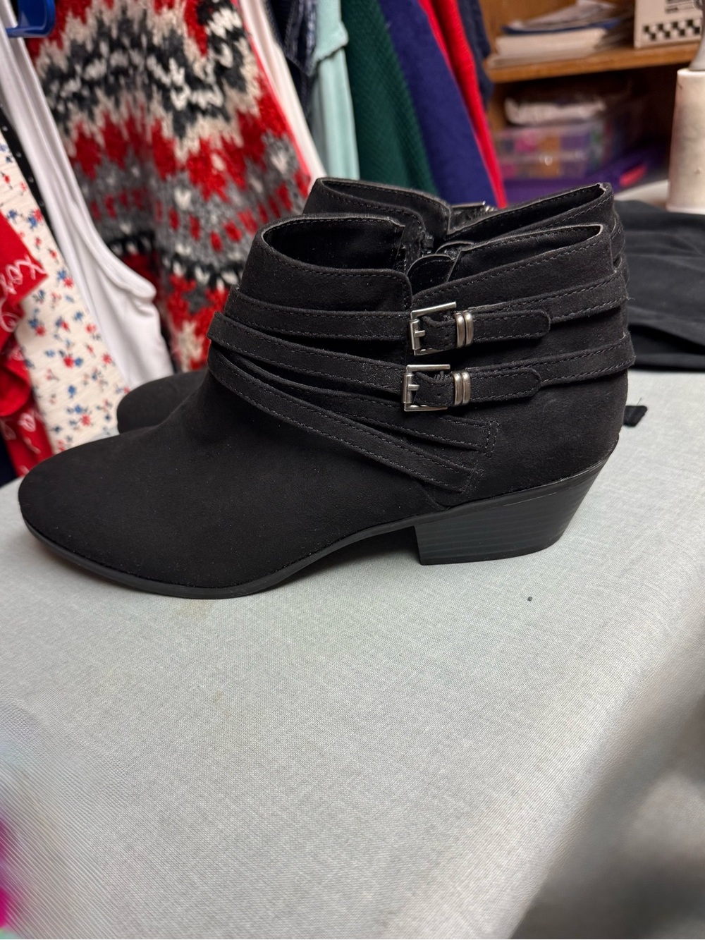 Style & Co. Black Ankle Booties with Triple Buckle Straps